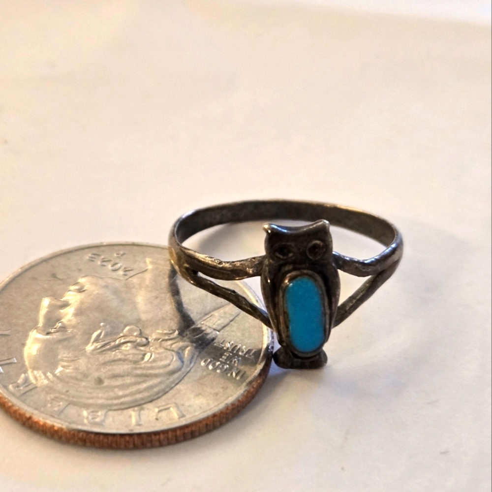 Silver Turquoise Owl Ring - Picture 4 of 4